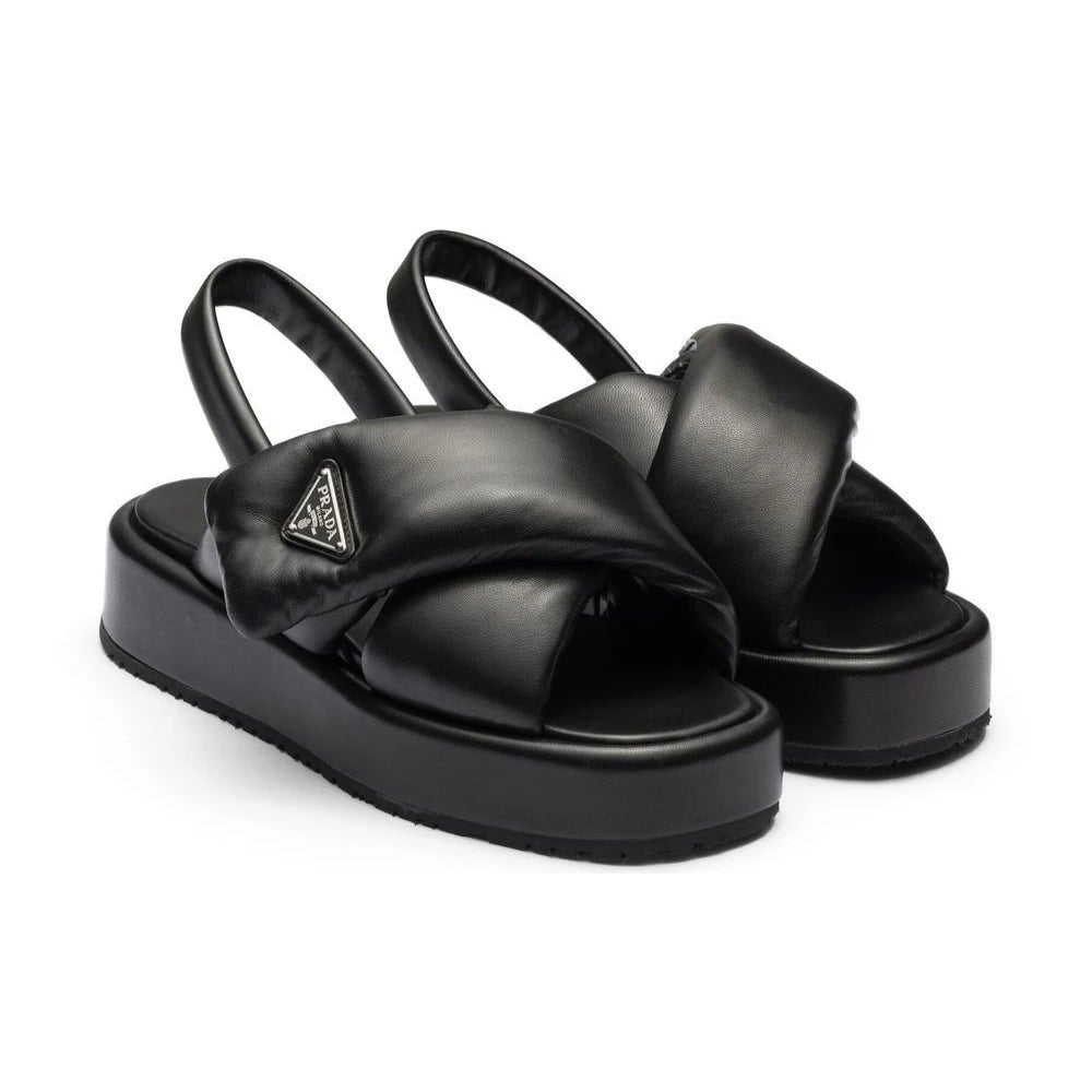 Prada triangle-logo padded sandals "Black" - DUBAI ALL STAR