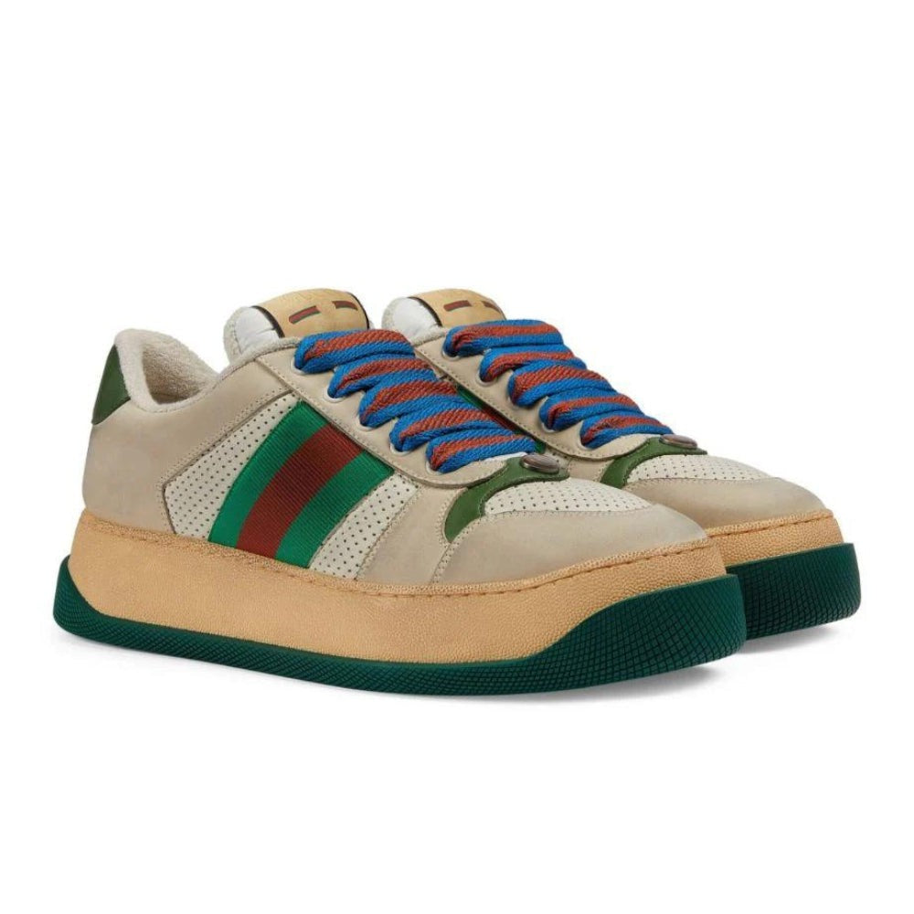 Gucci Screener low-top leather sneakers 'Cream White Green' - DUBAI ALL STAR