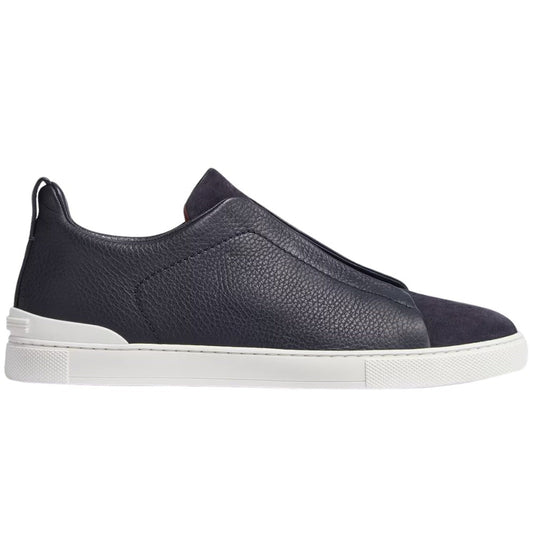 Zegna Leather And Suede Triple Stitch "Navy Blue" - DUBAI ALL STAR