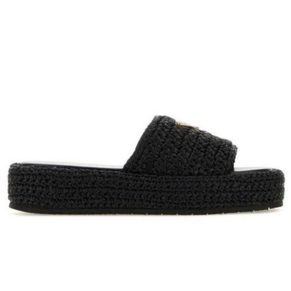 Prada logo-plaque crochet sandals 'Black' - DUBAI ALL STAR