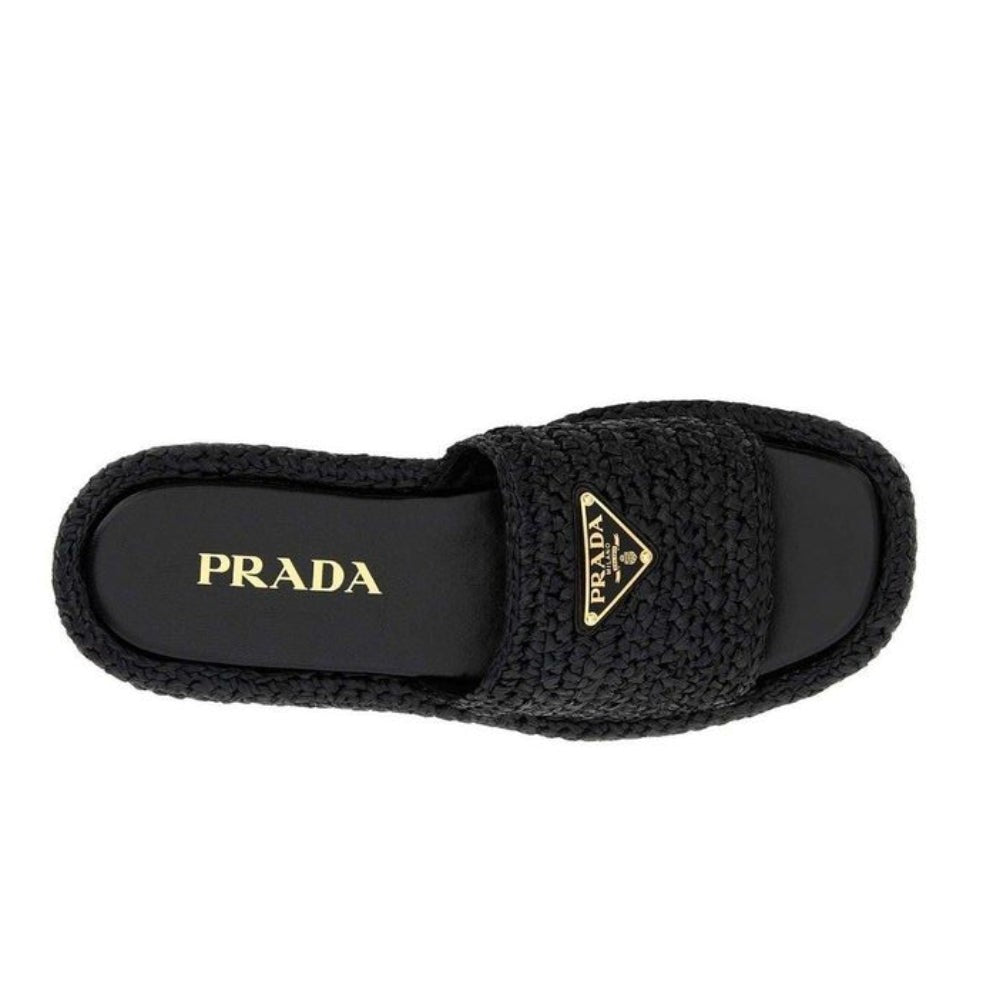 Prada logo-plaque crochet sandals 'Black' - DUBAI ALL STAR