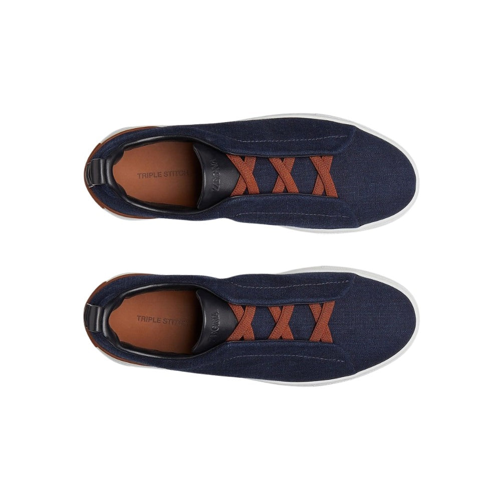 Zegna Cotton Denim Triple Stitch™ Sneakers "Blue" - DUBAI ALL STAR