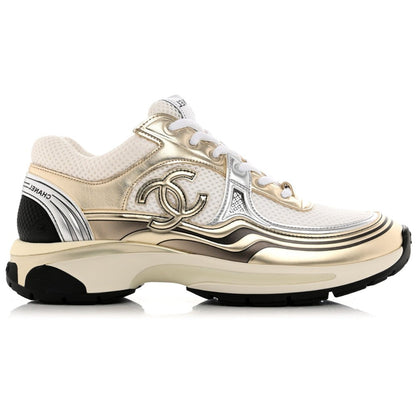 Chanel Fabric & Laminated White, Gold & Silver Low Top Sneakers - DUBAI ALL STAR