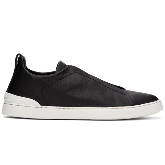 ZEGNA Black Leather Triple Stitch Sneakers - DUBAI ALL STAR