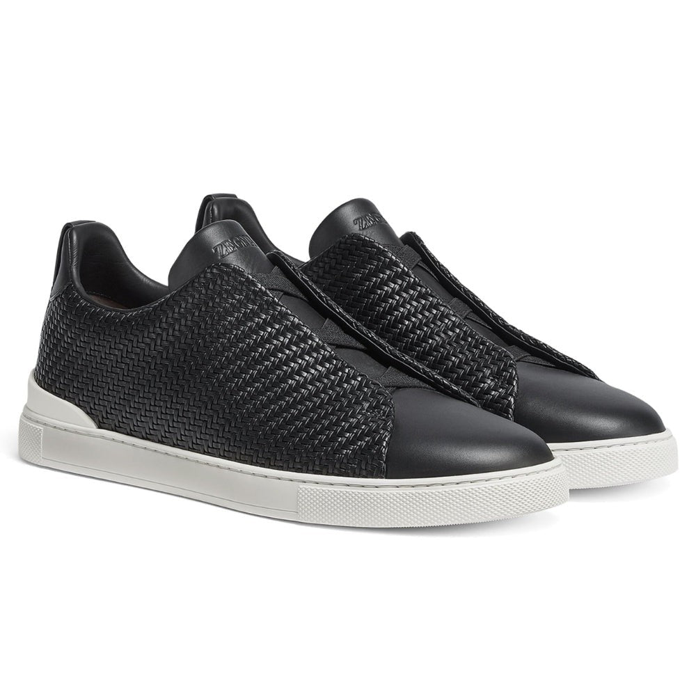 Zegna Pelletessuta Leather Triple Stitch "Black" - DUBAI ALL STAR