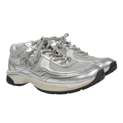 Chanel Fabric & Laminated Light Gray & Silvered Low Top Sneakers - DUBAI ALL STAR