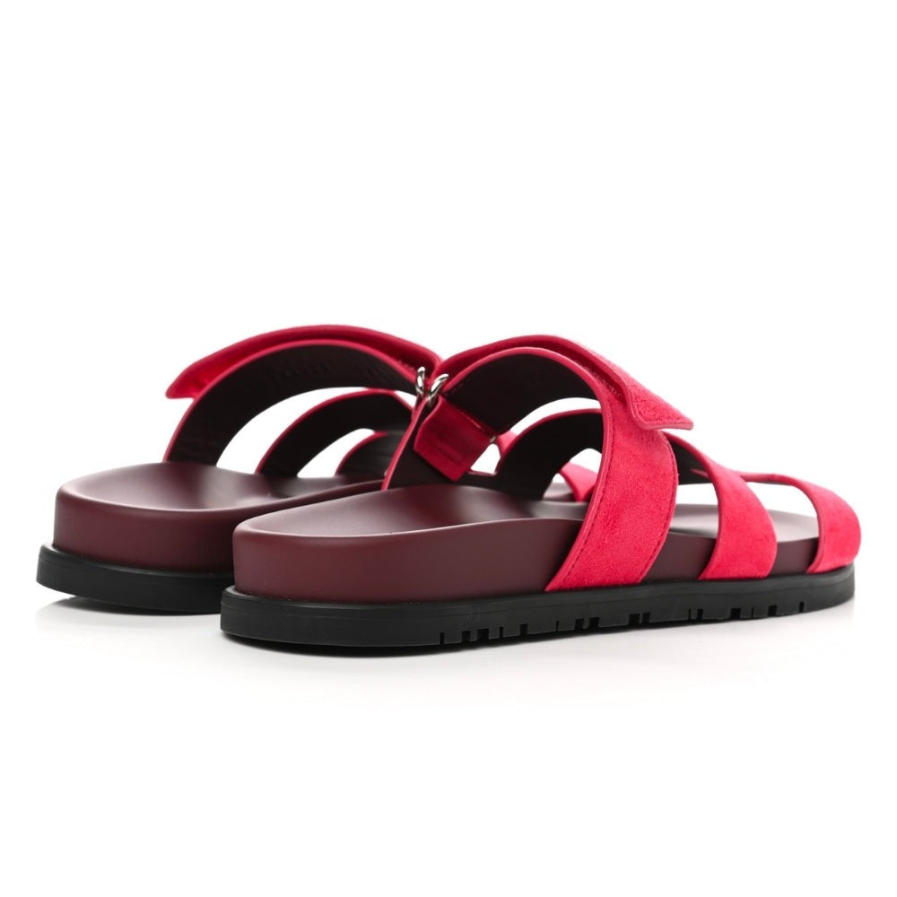 HERMES Suede Goatskin Womens Chypre Sandals 36 Rouge Marsala - DUBAI ALL STAR