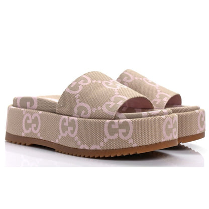 Gucci Platform Slide Sandal 'Jumbo GG - Beige Light Pink' - DUBAI ALL STAR