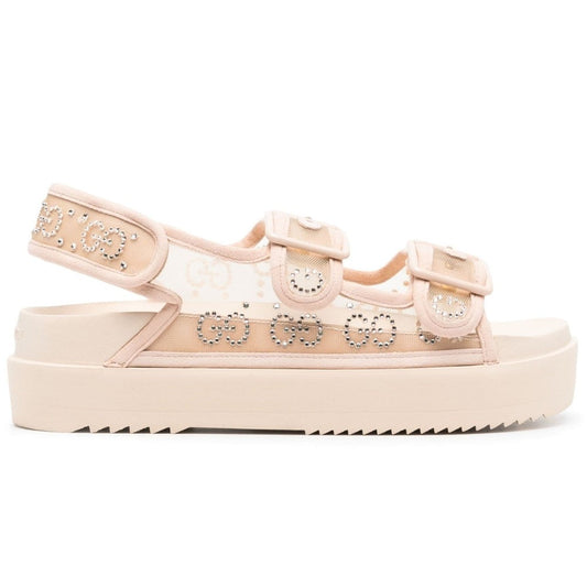 Gucci crystal-embellished monogram-pattern sandals "Blush Beige" - DUBAI ALL STAR