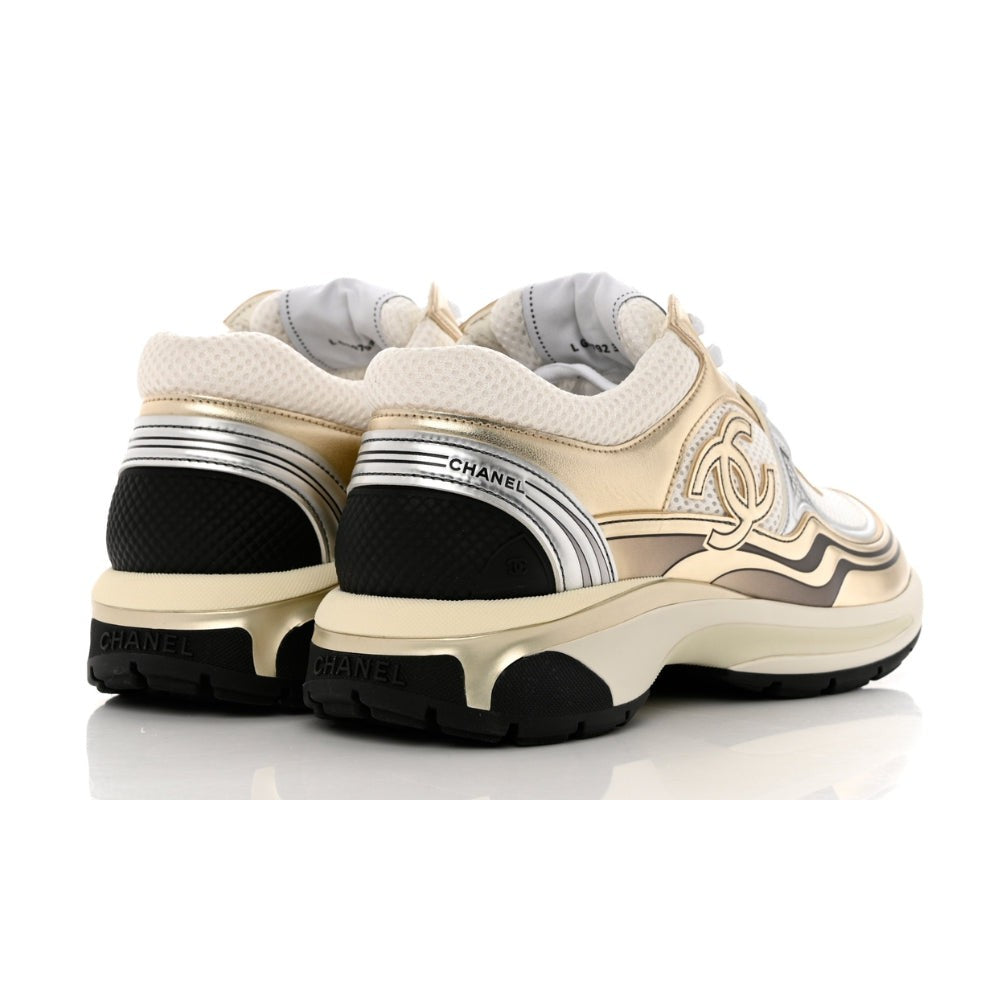 Chanel Fabric & Laminated White, Gold & Silver Low Top Sneakers - DUBAI ALL STAR