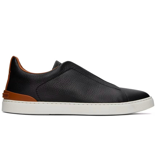 ZEGNA Black & Brown Deerskin Triple Stitch Sneakers - DUBAI ALL STAR