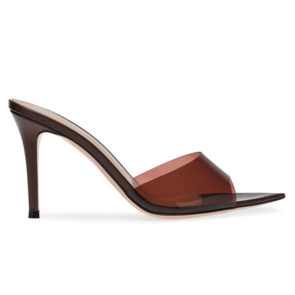 Gianvito Rossi Elle 85mm point-toe mules "Brown" - DUBAI ALL STAR