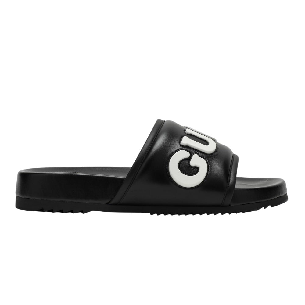 Gucci Black Leather Slide With Logo - DUBAI ALL STAR