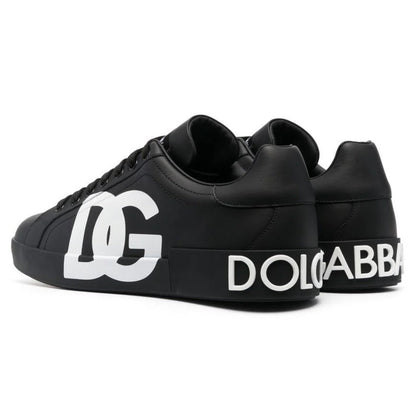 DOLCE & GABBANA Logo Print Leather Lace-up Trainers In Black - DUBAI ALL STAR