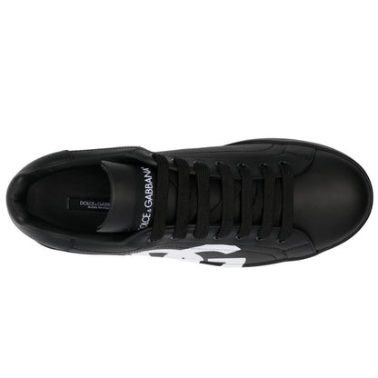 DOLCE & GABBANA Logo Print Leather Lace-up Trainers In Black - DUBAI ALL STAR