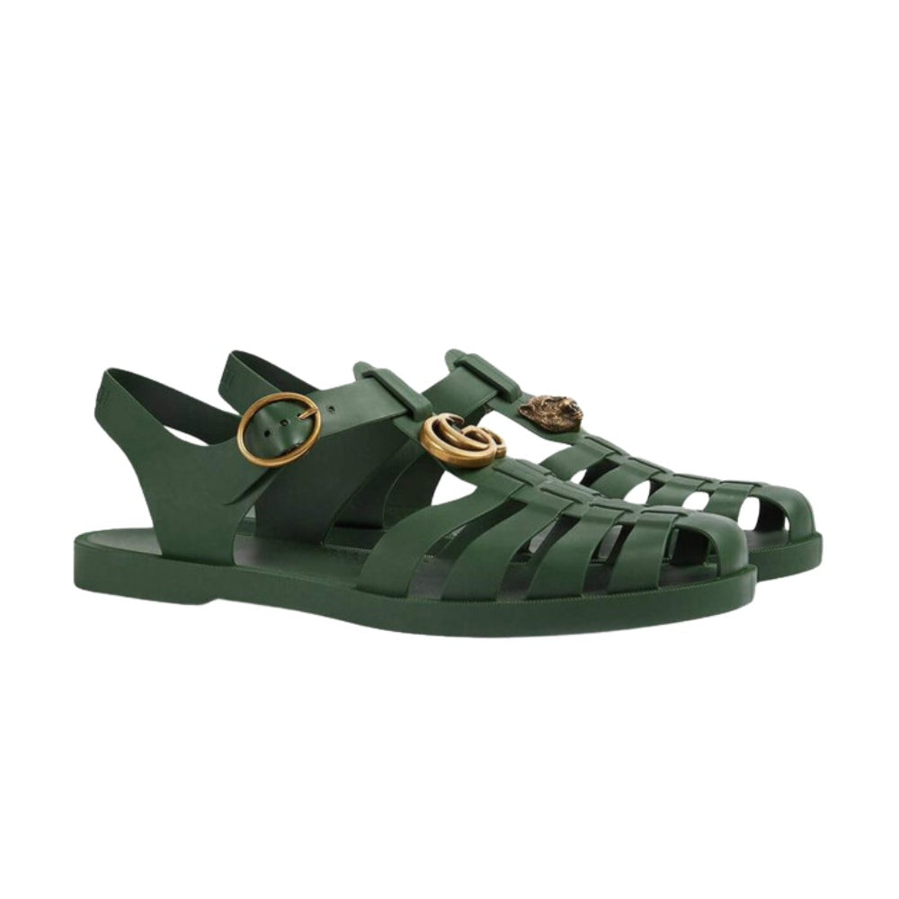 Gucci Rubber Buckle Strap Sandals - Green - DUBAI ALL STAR