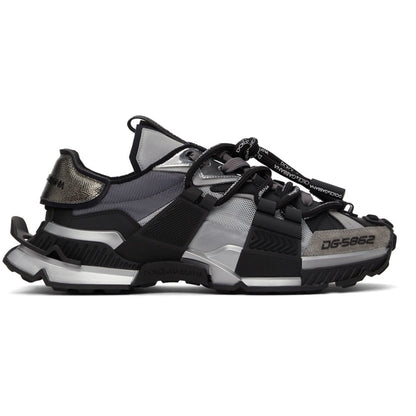 DOLCE & GABBANA Black & Silver Mixed-Materials Space Sneakers - DUBAI ALL STAR