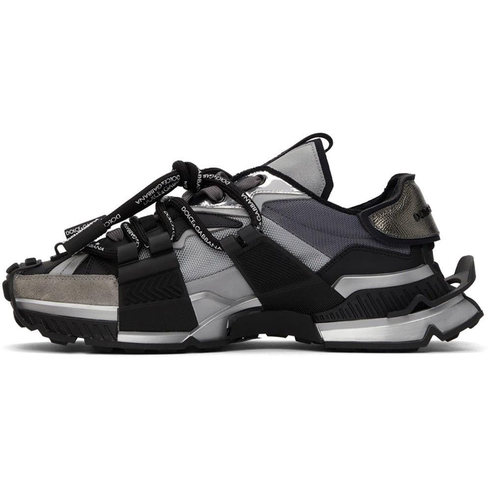 DOLCE & GABBANA Black & Silver Mixed-Materials Space Sneakers - DUBAI ALL STAR