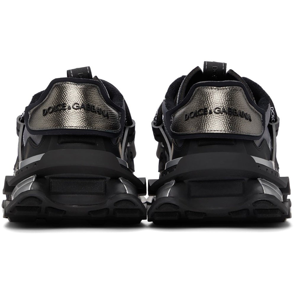 DOLCE & GABBANA Black & Silver Mixed-Materials Space Sneakers - DUBAI ALL STAR