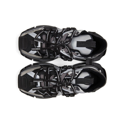 DOLCE & GABBANA Black & Silver Mixed-Materials Space Sneakers - DUBAI ALL STAR