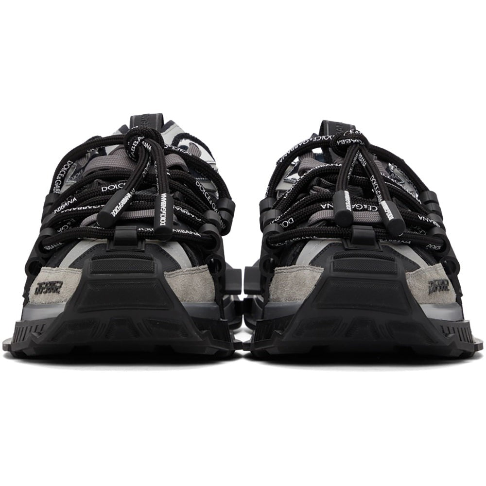 DOLCE & GABBANA Black & Silver Mixed-Materials Space Sneakers - DUBAI ALL STAR