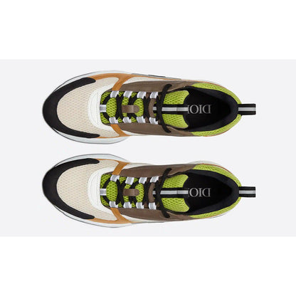 Dior B22 Green and White Technical Mesh with Ebony and Camel Smooth Calfskin - DUBAI ALL STAR