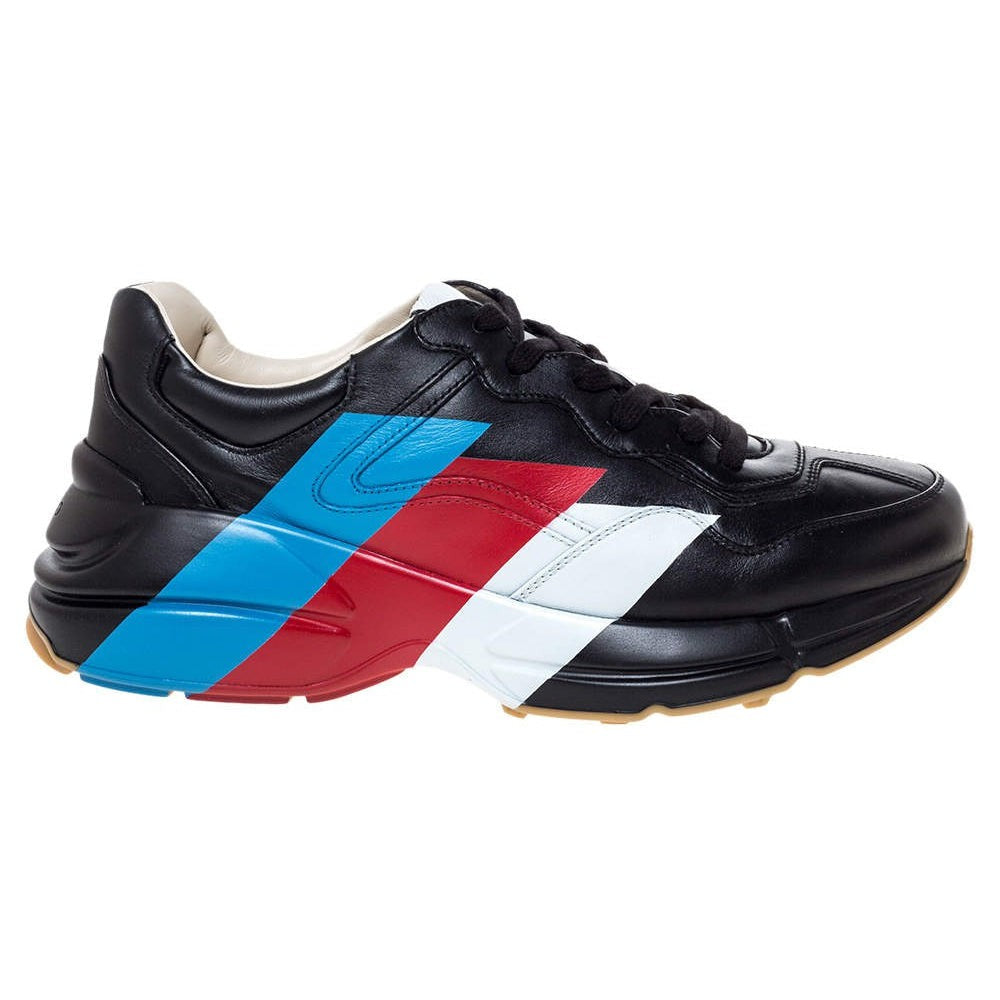 Gucci Black Leather Web Rhyton Low Top Sneakers - DUBAI ALL STAR