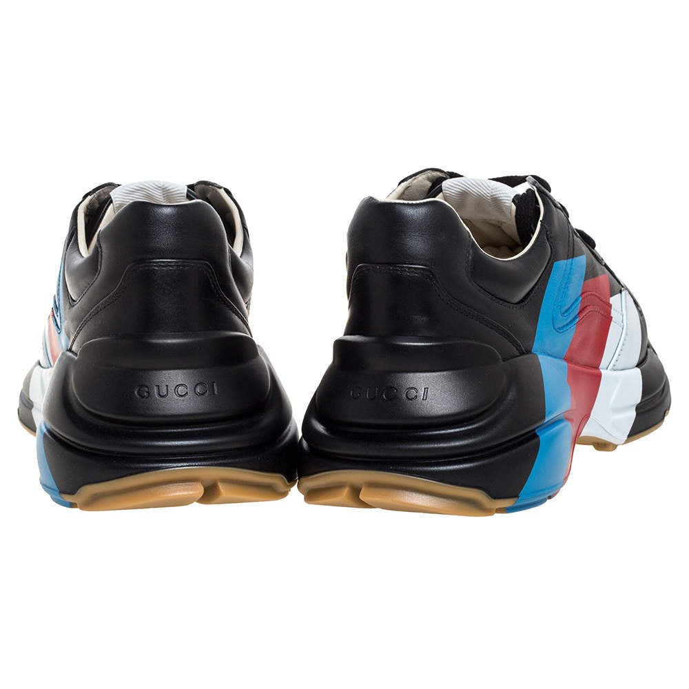 Gucci Black Leather Web Rhyton Low Top Sneakers - DUBAI ALL STAR