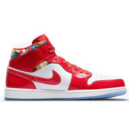 Air Jordan 1 Mid Red Patent White Blue Shoes - DUBAI ALL STAR