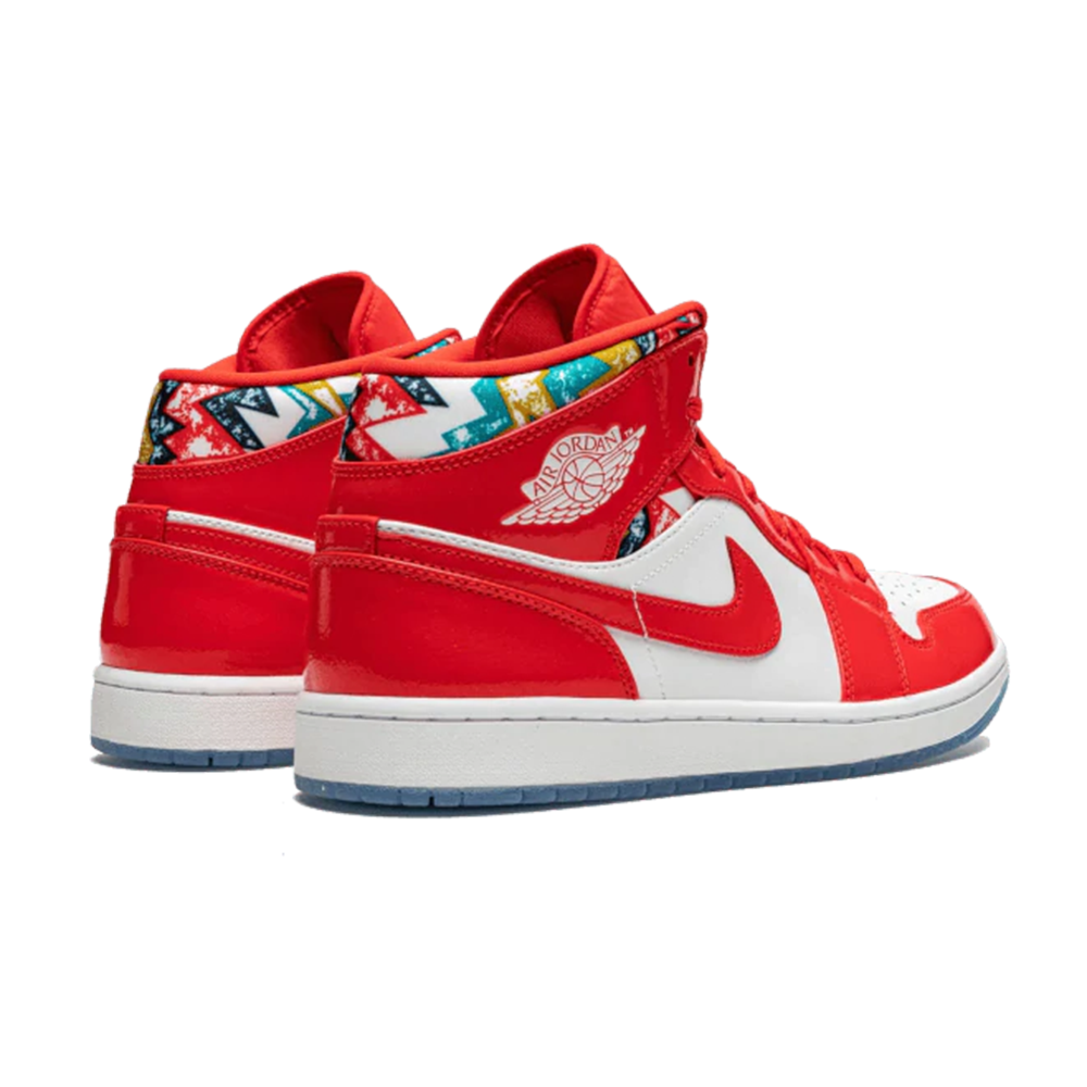 Air Jordan 1 Mid Red Patent White Blue Shoes - DUBAI ALL STAR