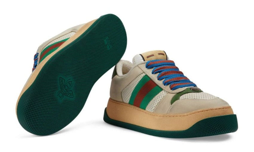 Gucci Screener low-top leather sneakers 'Cream White Green' - GO BOST