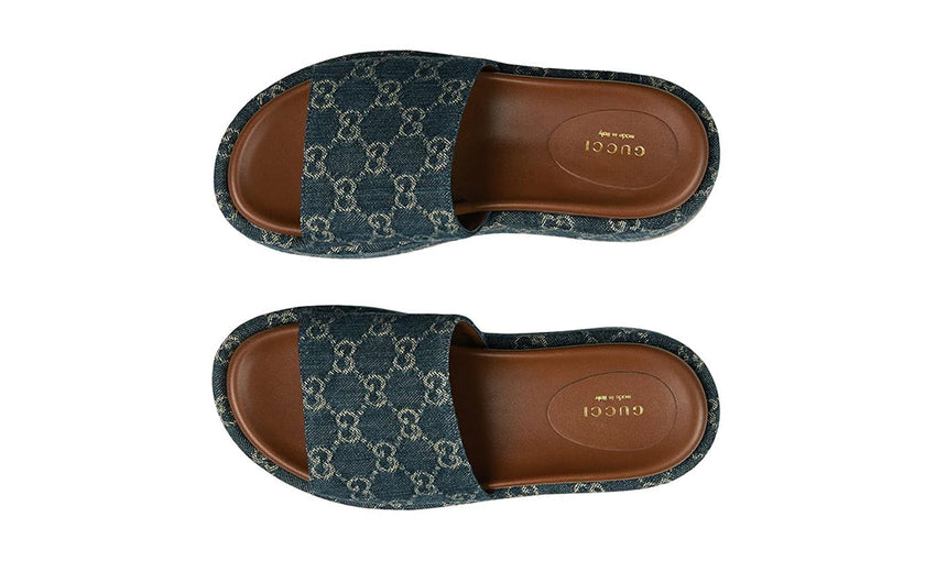 Gucci Angelina 55mm platform sandals "Blue/Brown" - GO BOST