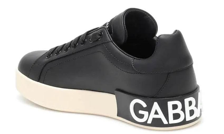 DOLCE & GABBANA Logo Print Leather Lace-up Trainers In Black - GO BOST