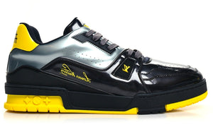 LOUIS VUITTON Mix Materials Monogram Mens LV Trainer Sneakers Black Yellow