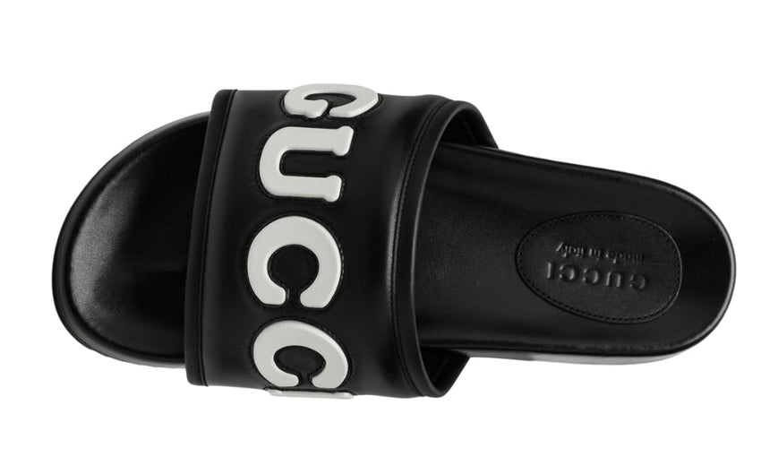 Gucci Black Leather Slide With Logo - GO BOST