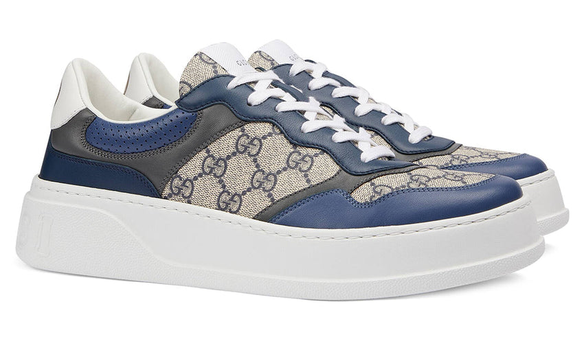 GUCCI GG Canvas leather-trimmed sneakers "Blue" - GO BOST