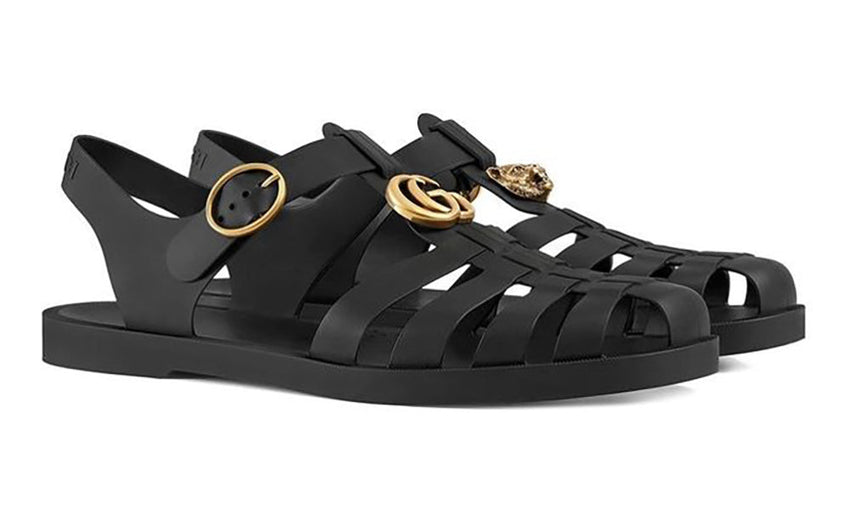 Gucci Rubber Buckle Strap Sandals - Black - GO BOST