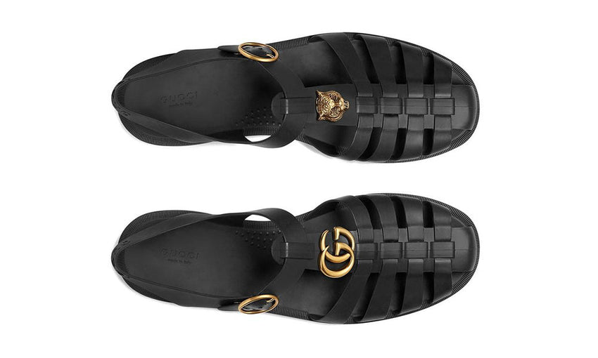 Gucci Rubber Buckle Strap Sandals - Black - GO BOST