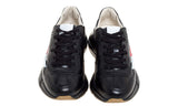 Gucci Black Leather Web Rhyton Low Top Sneakers