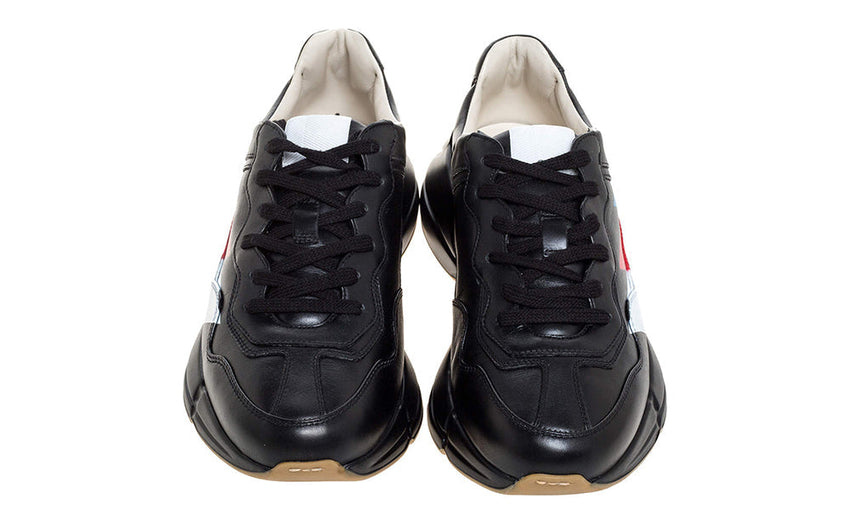 Gucci Black Leather Web Rhyton Low Top Sneakers